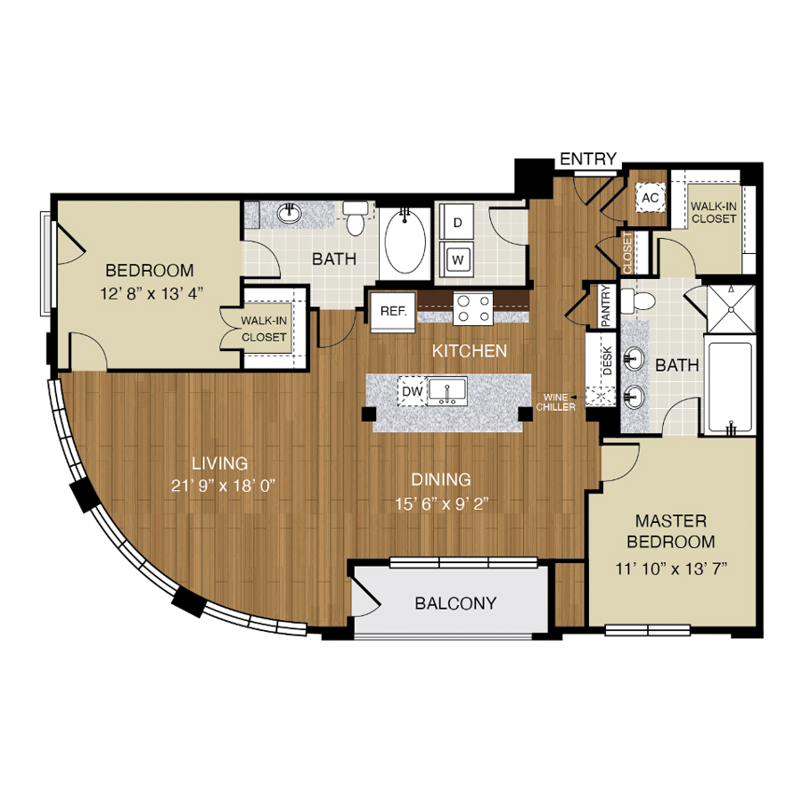 Rendering of the B4 floor plan with 2 bedroom[s] and 2 bathroom[s] at 